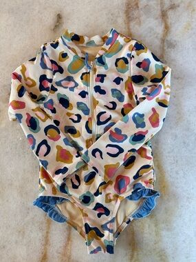 Pink Chicken Girls Long Sleeve Leopard Print One-Piece Swimsuit -  Sz 5
